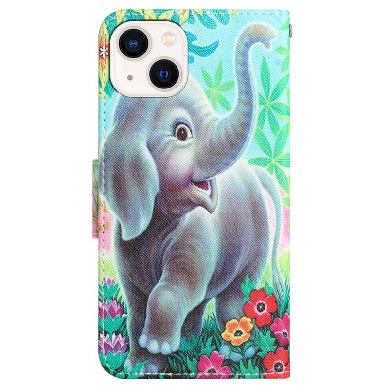 Capa Flip Para iPhone 15 De Cordão Caminhada De Elefante Com Cordão