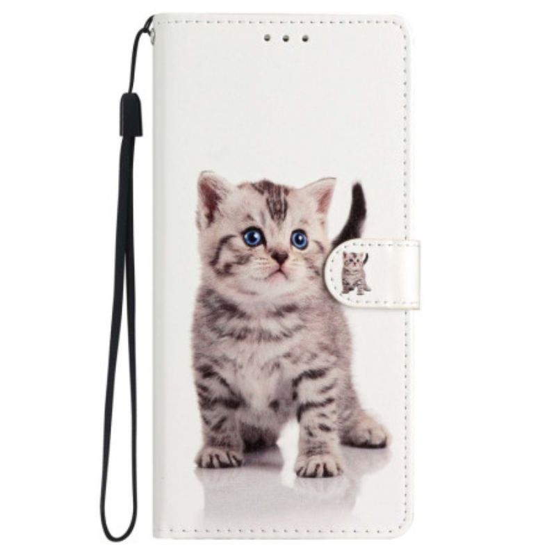 Capa Flip Para iPhone 15 De Cordão Gato Fofo Com Alça