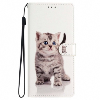 Capa Flip Para iPhone 15 De Cordão Gato Fofo Com Alça