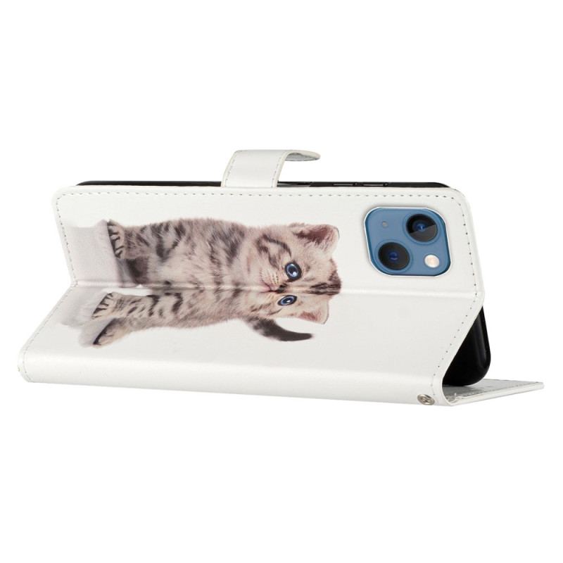 Capa Flip Para iPhone 15 De Cordão Gato Fofo Com Alça