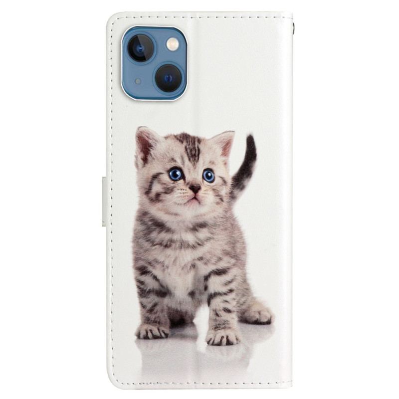 Capa Flip Para iPhone 15 De Cordão Gato Fofo Com Alça