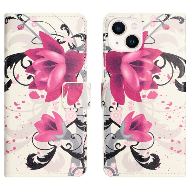 Capa Flip Para iPhone 15 Flores Tropicais