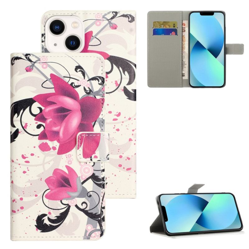 Capa Flip Para iPhone 15 Flores Tropicais