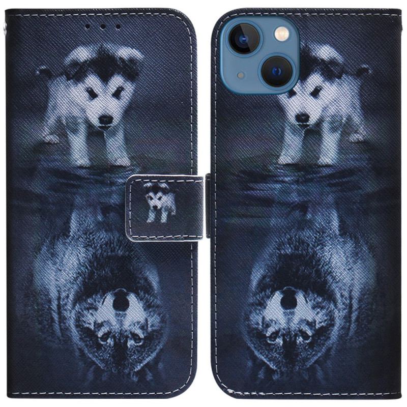 Capa Flip Para iPhone 15 Sonho De Cachorro