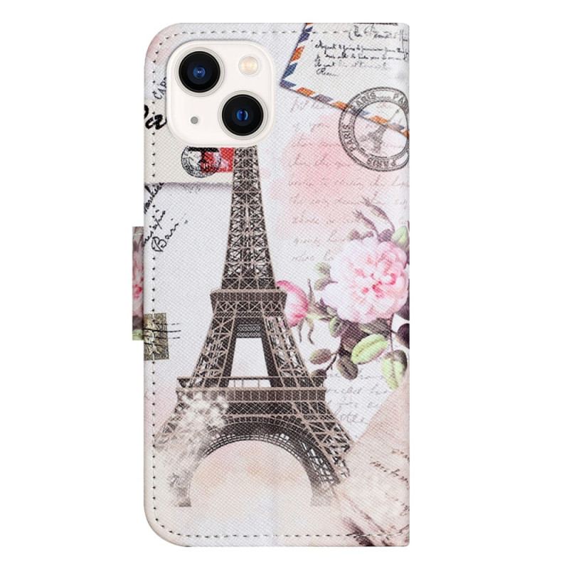 Capa Flip Para iPhone 15 Torre Eiffel Vintage