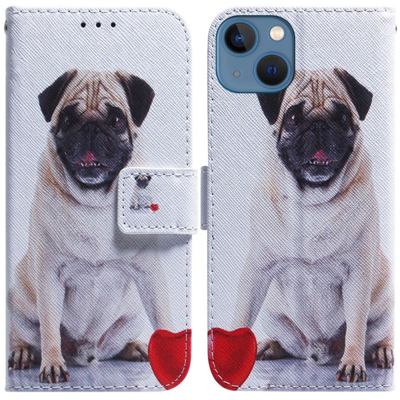 Capa Folio Para iPhone 15 Cachorro Pug