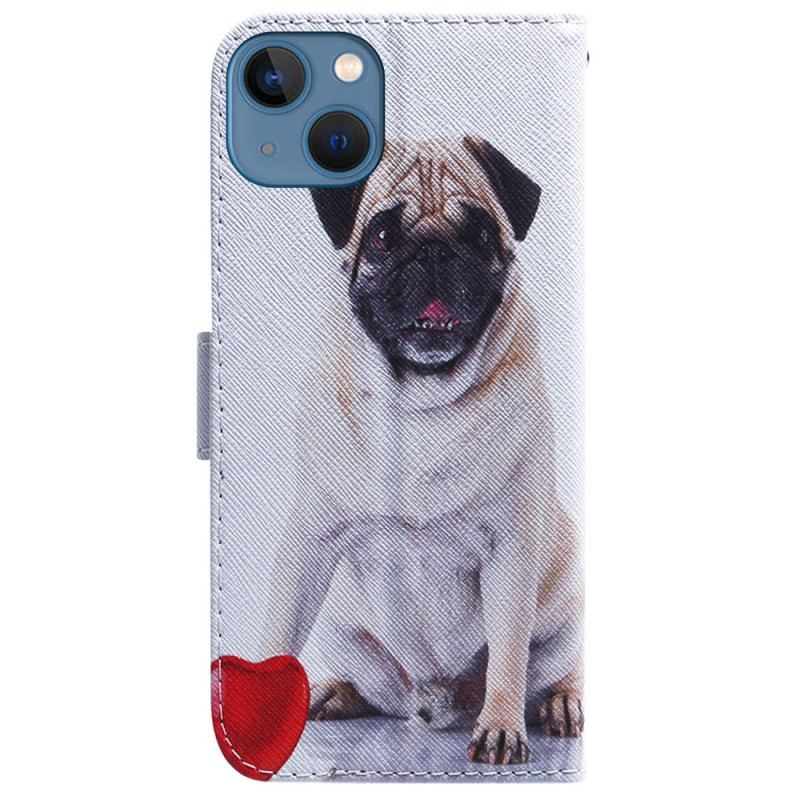 Capa Folio Para iPhone 15 Cachorro Pug