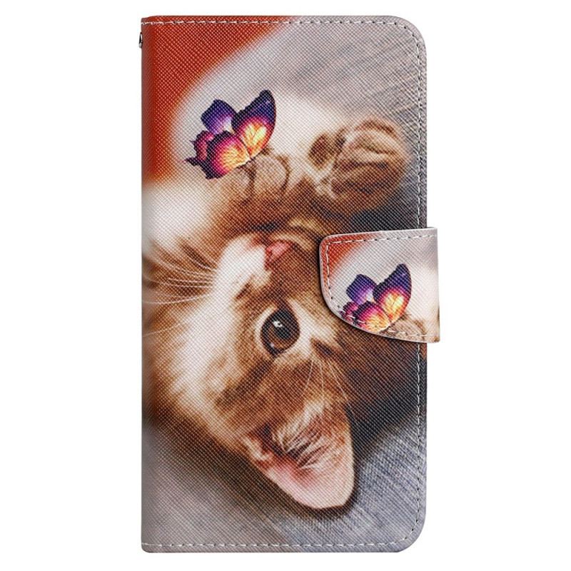 Capa Folio Para iPhone 15 De Cordão Somente Gatos Com Alças