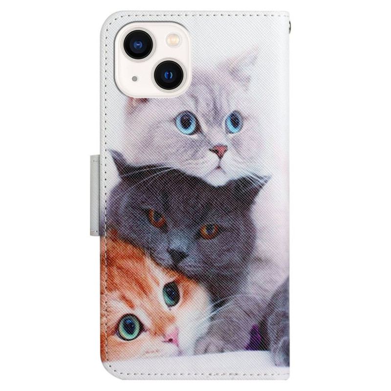 Capa Folio Para iPhone 15 De Cordão Somente Gatos Com Alças