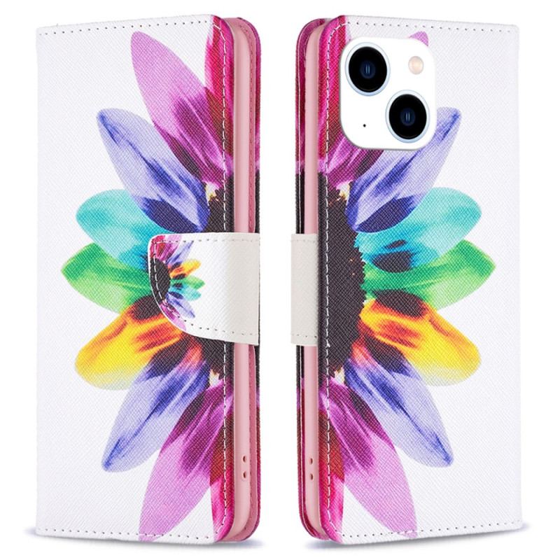 Capa Folio Para iPhone 15 Flor Aquarela