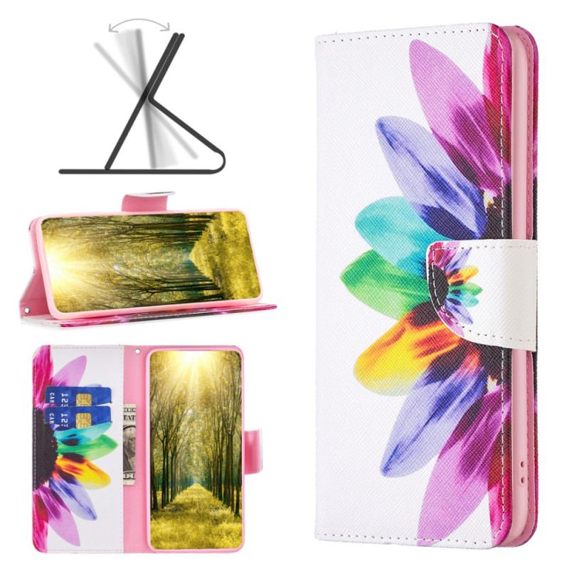 Capa Folio Para iPhone 15 Flor Aquarela