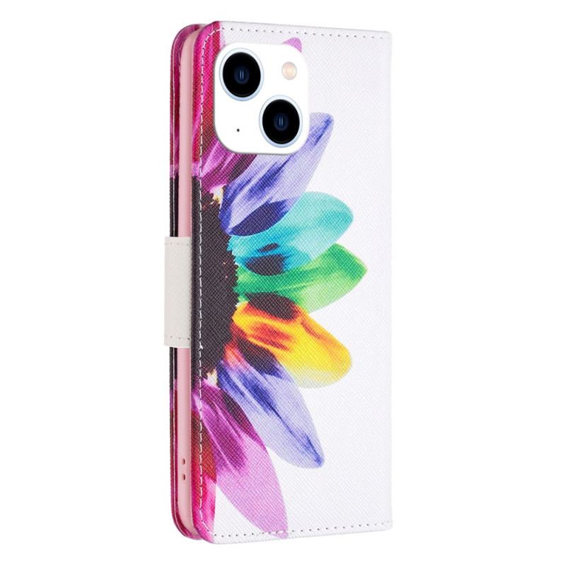 Capa Folio Para iPhone 15 Flor Aquarela