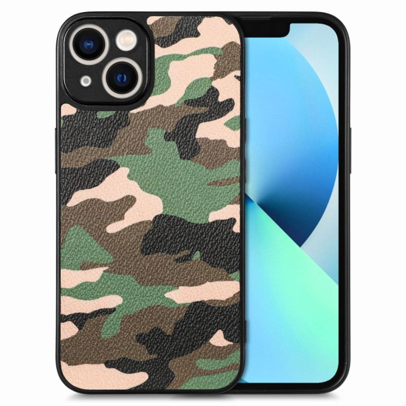 Capa Para iPhone 15 Camuflagem De Couro Sintético