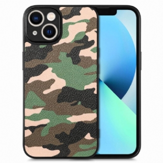 Capa Para iPhone 15 Camuflagem De Couro Sintético