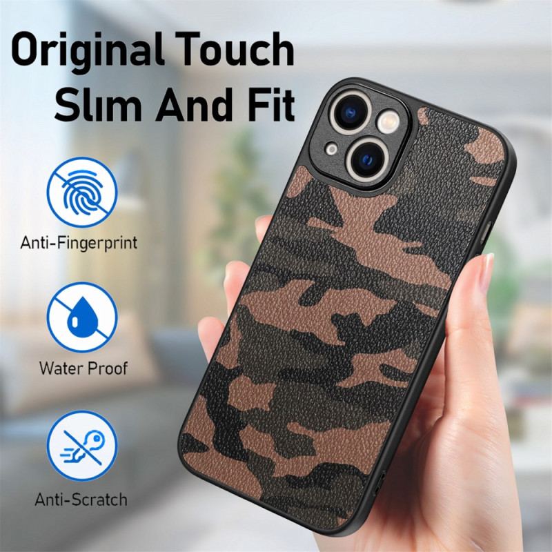 Capa Para iPhone 15 Camuflagem De Couro Sintético