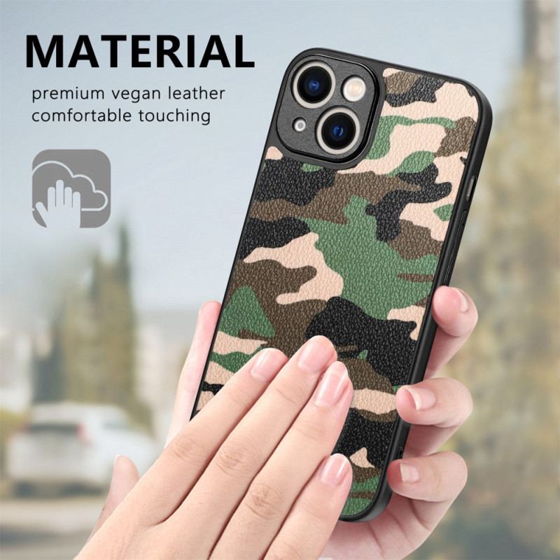 Capa Para iPhone 15 Camuflagem De Couro Sintético