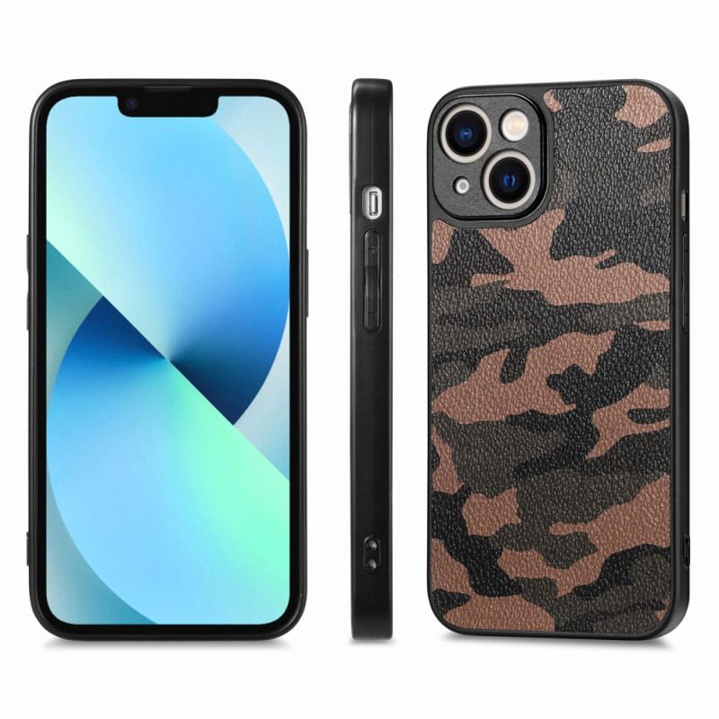 Capa Para iPhone 15 Camuflagem De Couro Sintético