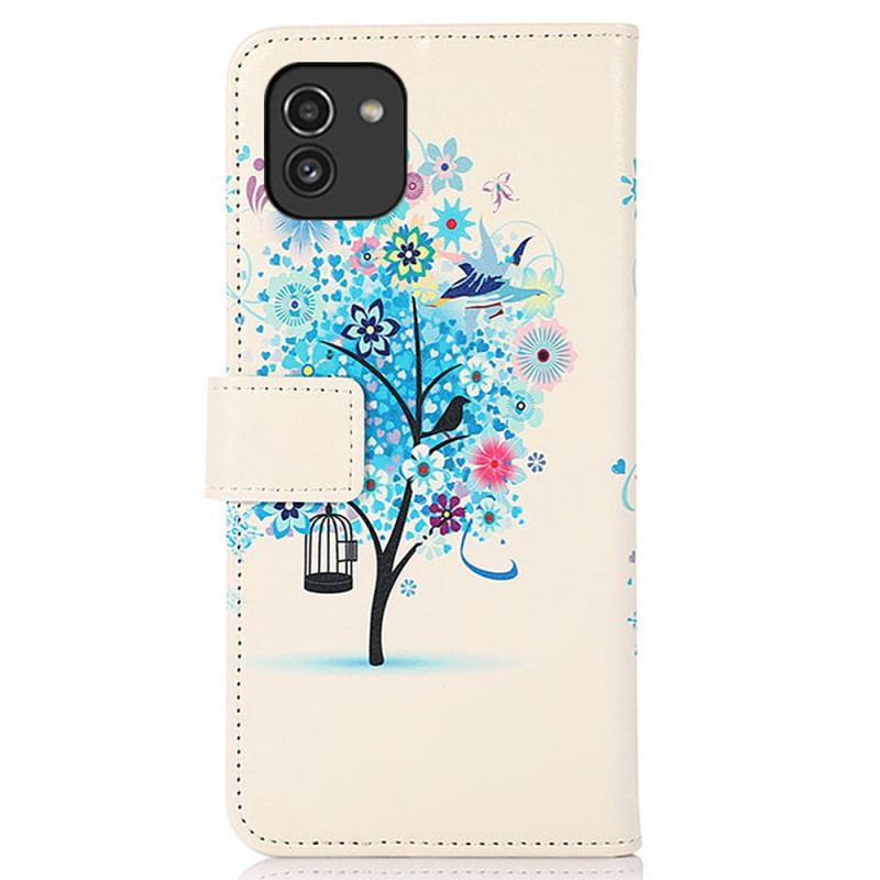 Capa De Couro Para Samsung Galaxy A03 Árvore Florida