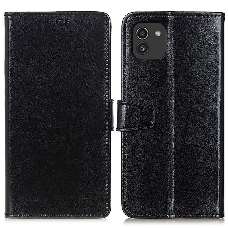 Capa De Couro Para Samsung Galaxy A03 Efeito Couro Brilhante Simples