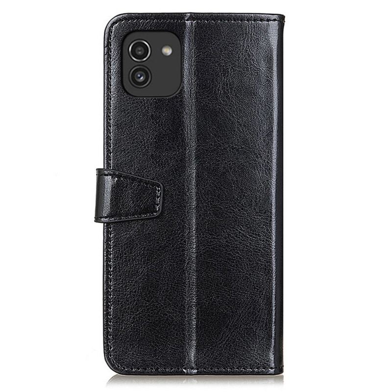 Capa De Couro Para Samsung Galaxy A03 Efeito Couro Brilhante Simples