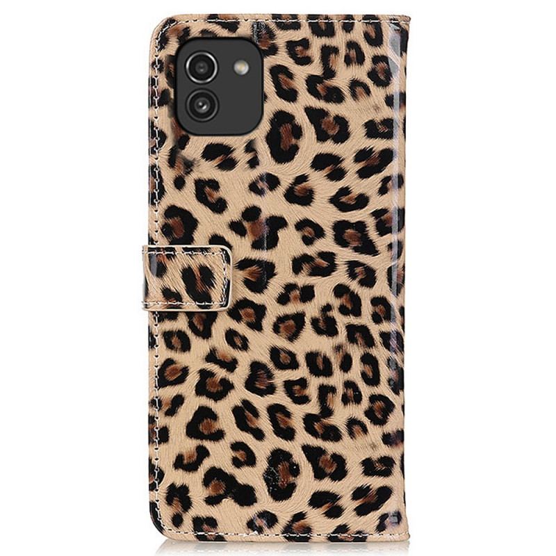 Capa De Couro Para Samsung Galaxy A03 Leopardo