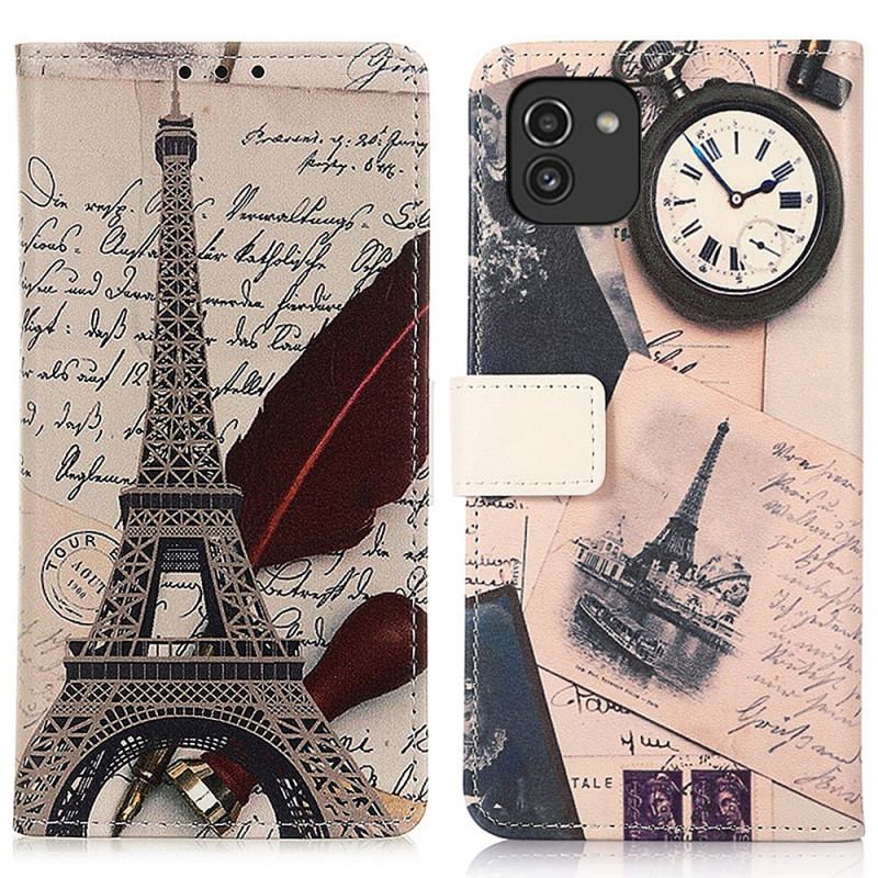 Capa De Couro Para Samsung Galaxy A03 Torre Eiffel Do Poeta