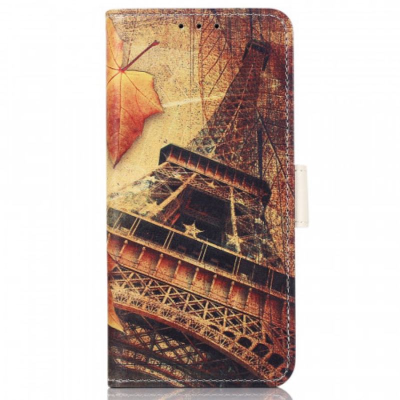 Capa De Couro Para Samsung Galaxy A03 Torre Eiffel No Outono