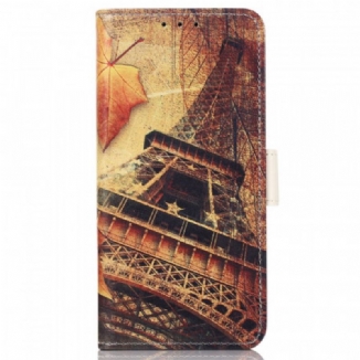 Capa De Couro Para Samsung Galaxy A03 Torre Eiffel No Outono