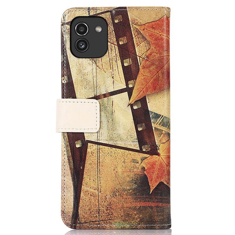 Capa De Couro Para Samsung Galaxy A03 Torre Eiffel No Outono