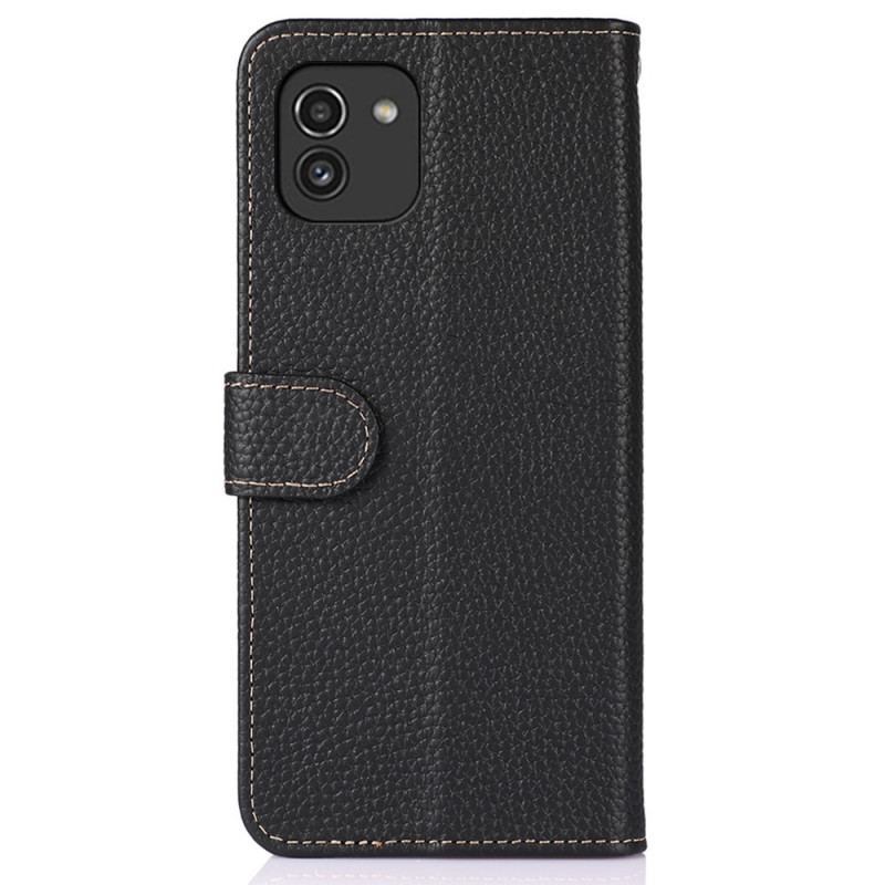 Capa Em Pele Para Samsung Galaxy A03 Couro Litchi Genuíno Khazneh Rfid