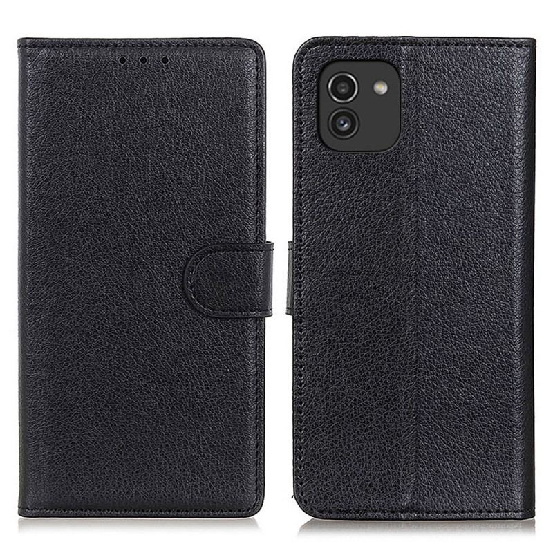 Capa Flip Para Samsung Galaxy A03 Couro Lichia Tradicional