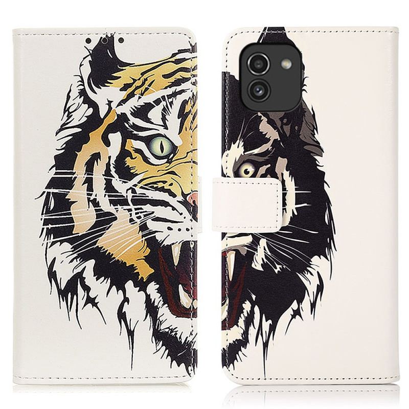 Capa Flip Para Samsung Galaxy A03 Tigre Feroz