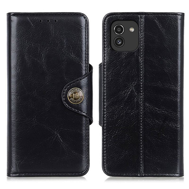 Capa Folio Para Samsung Galaxy A03 Botão De Couro Sintético Brilhante