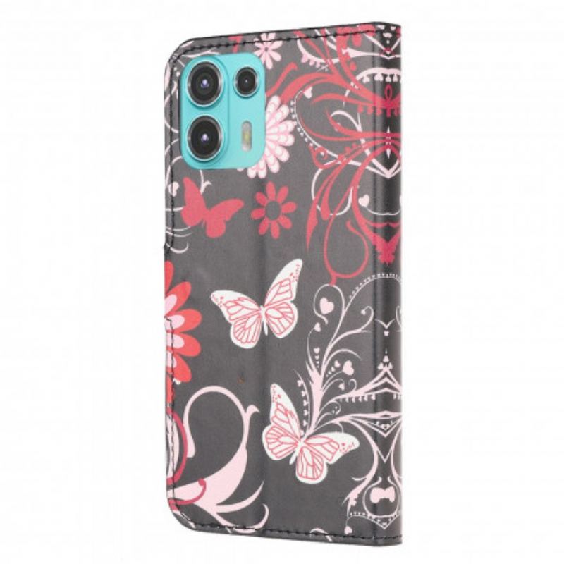 Capa De Couro Para Motorola Edge 20 Lite Borboletas E Flores