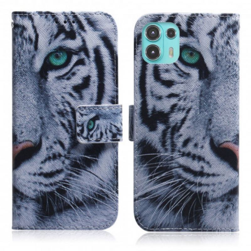 Capa De Couro Para Motorola Edge 20 Lite Cara De Tigre