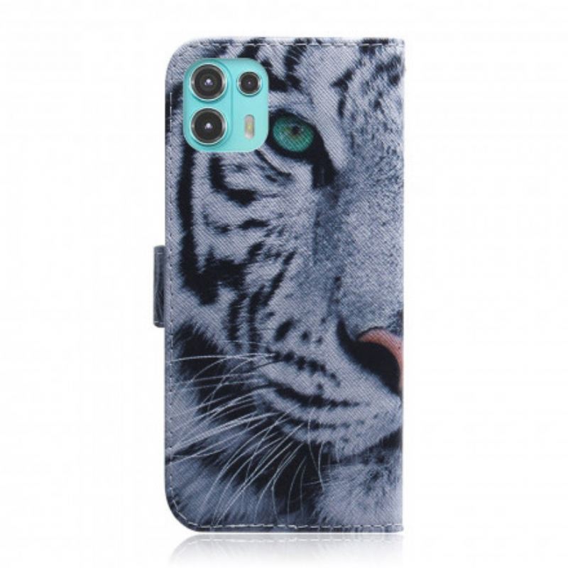 Capa De Couro Para Motorola Edge 20 Lite Cara De Tigre