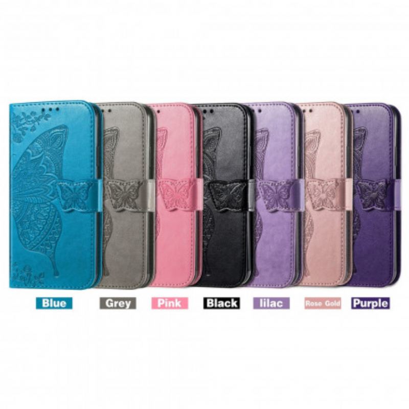 Capa De Couro Para Motorola Edge 20 Lite Meia Borboleta