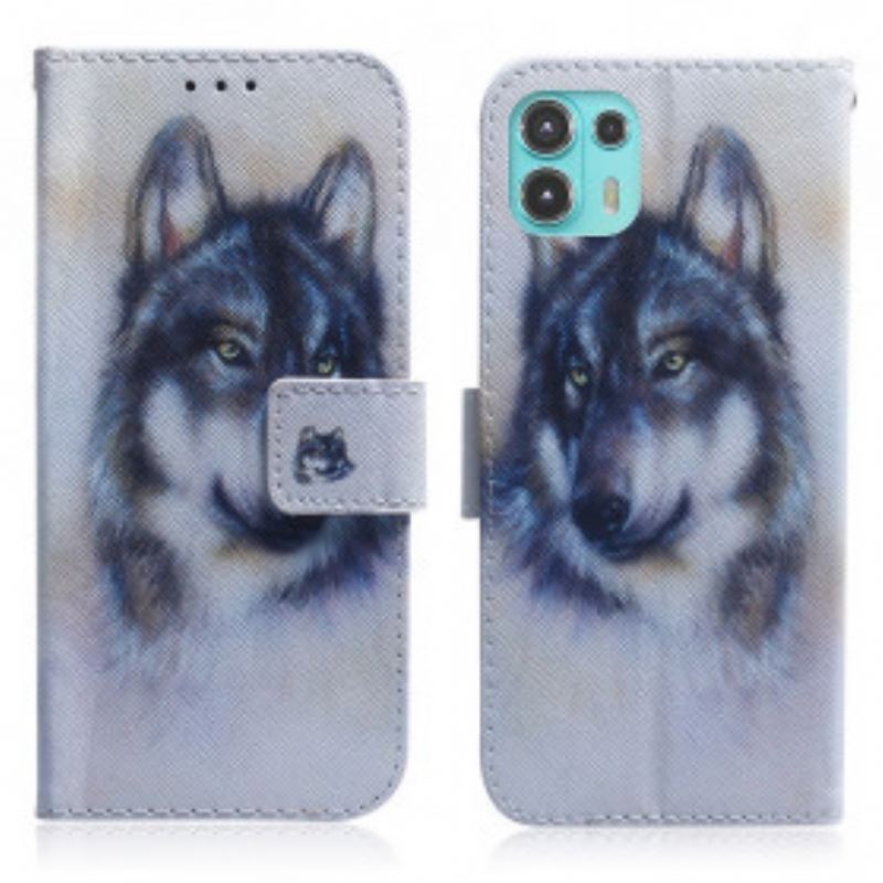 Capa De Couro Para Motorola Edge 20 Lite Olhar Canino