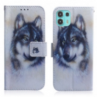 Capa De Couro Para Motorola Edge 20 Lite Olhar Canino