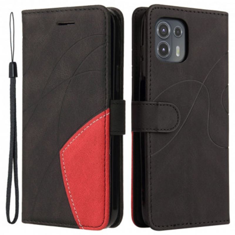 Capa De Couro Para Motorola Edge 20 Lite Couro Sintético De Assinatura De Dois Tons