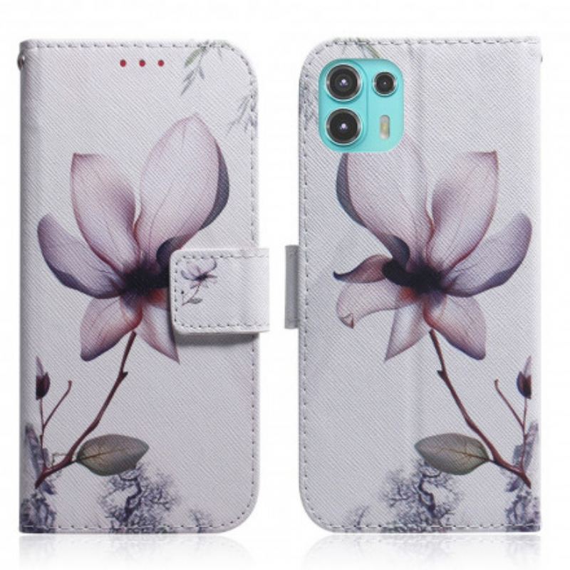 Capa Em Pele Para Motorola Edge 20 Lite Flor Rosa Empoeirado