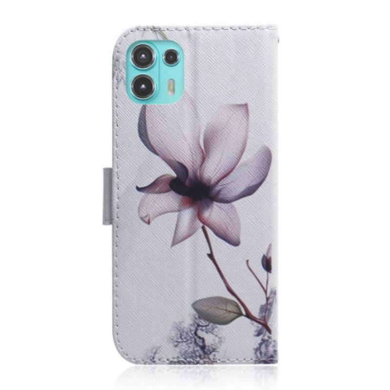 Capa Em Pele Para Motorola Edge 20 Lite Flor Rosa Empoeirado