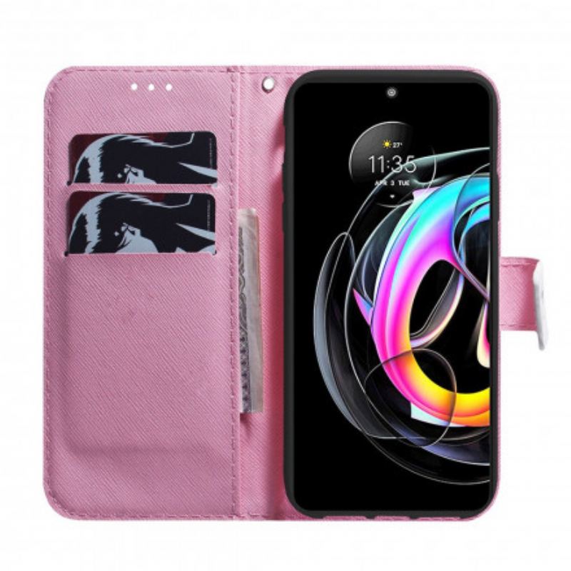 Capa Em Pele Para Motorola Edge 20 Lite Flor Rosa Empoeirado