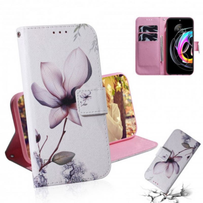 Capa Em Pele Para Motorola Edge 20 Lite Flor Rosa Empoeirado