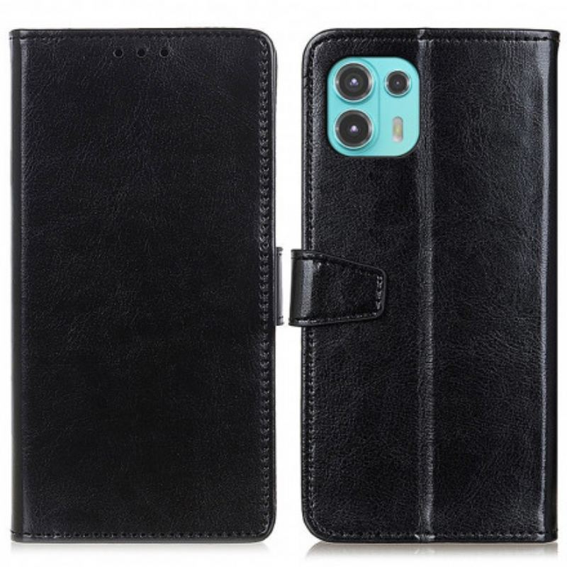 Capa Flip Para Motorola Edge 20 Lite Efeito Couro Brilhante Simples