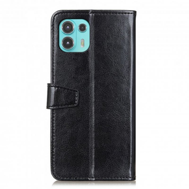 Capa Flip Para Motorola Edge 20 Lite Efeito Couro Brilhante Simples