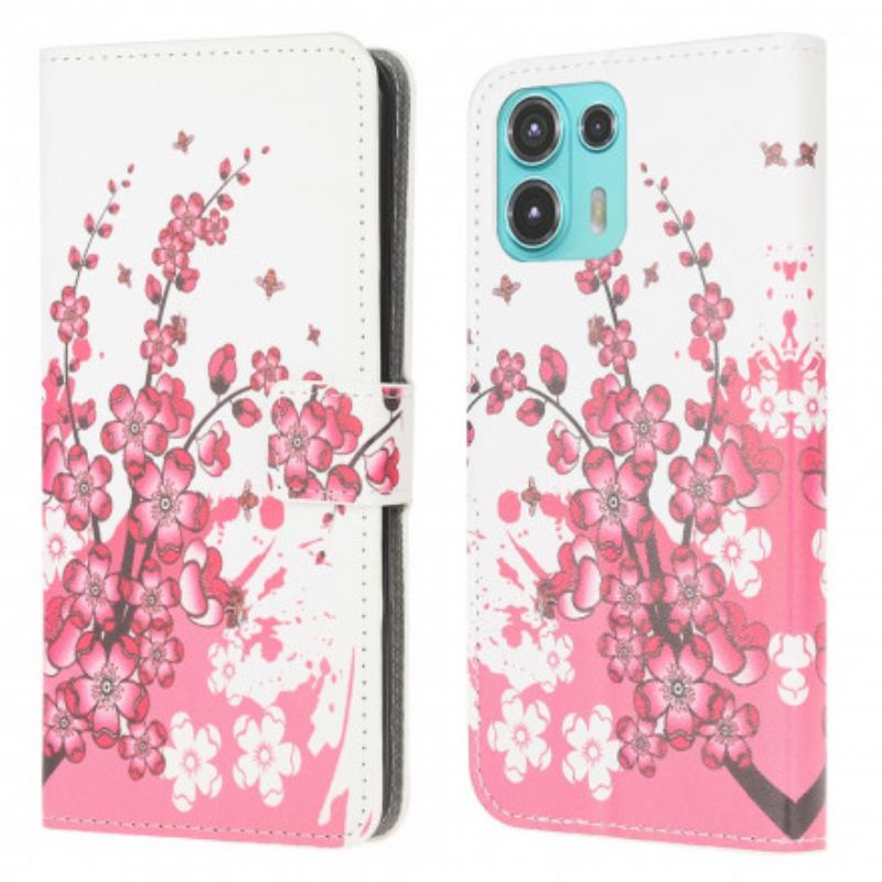 Capa Flip Para Motorola Edge 20 Lite Flores Tropicais