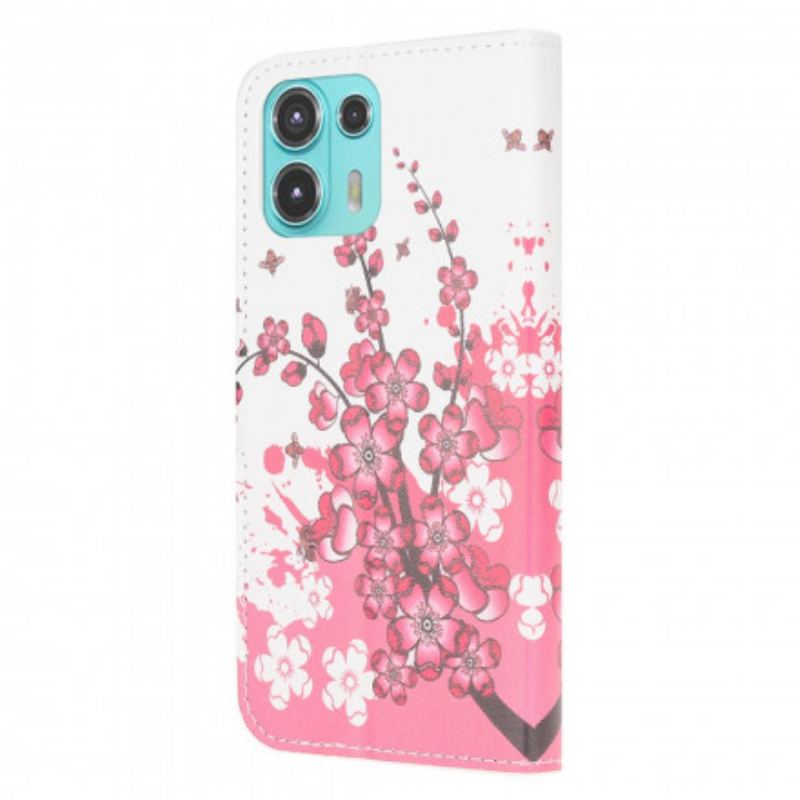 Capa Flip Para Motorola Edge 20 Lite Flores Tropicais