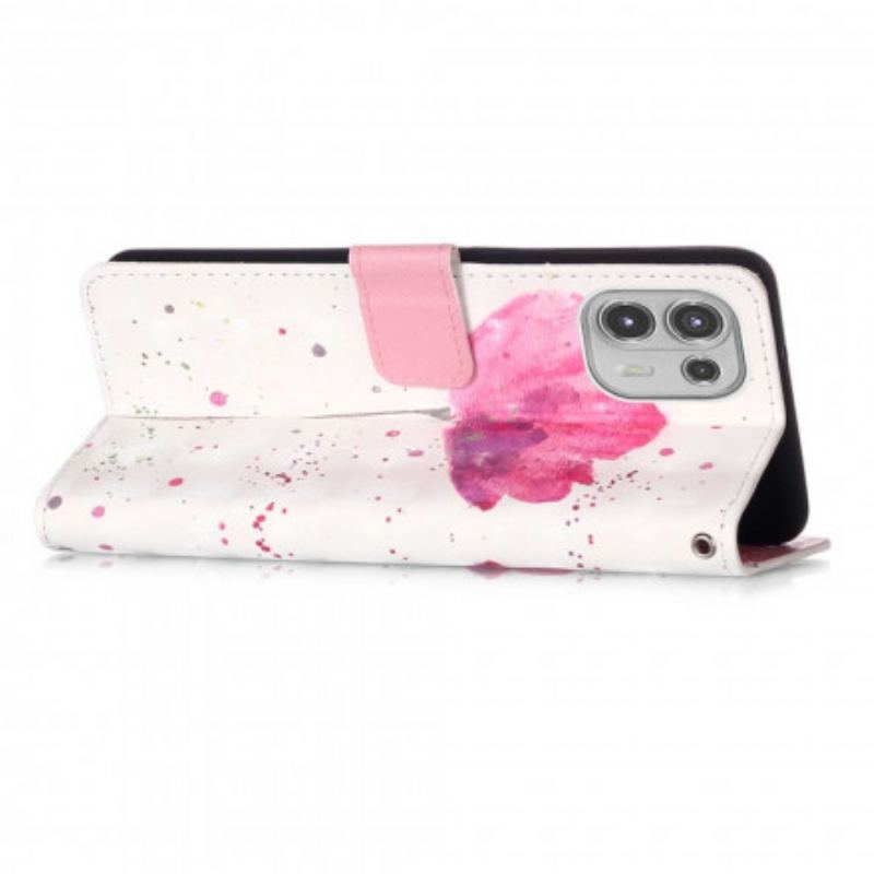 Capa Capa Flip Para Motorola Edge 20 Lite Papoula Aquarela