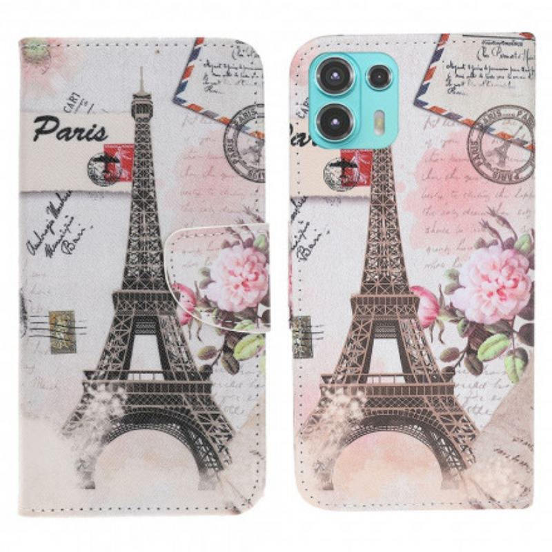 Capa Flip Para Motorola Edge 20 Lite Torre Eiffel Retrô